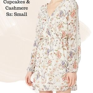 Cupcakes & Cashmere White Floral Long Sleeve Dress Size S Ladder Trim Boho NWT